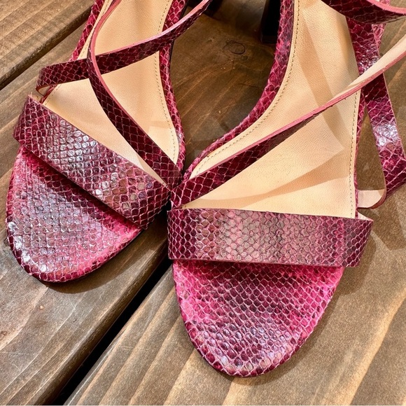 Via Spiga Strappy Block Heel Sandals Berry Snake Print Leather Size 9 - Picture 4 of 13